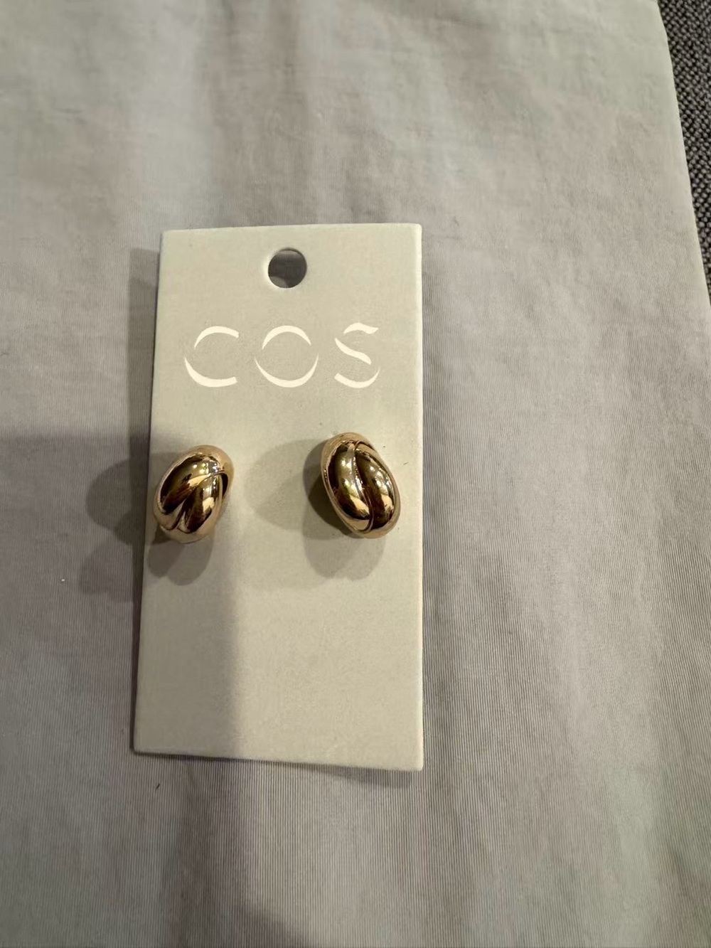 COS Shiny Gold Twisted Hoop Stud Earrings